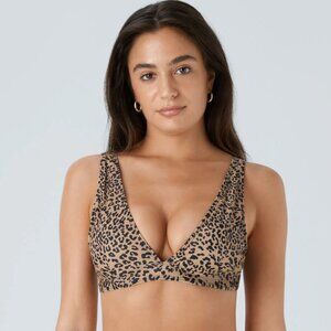 NWT HALARA Leopard Print Bikini Top Size Large V-Neck Deep